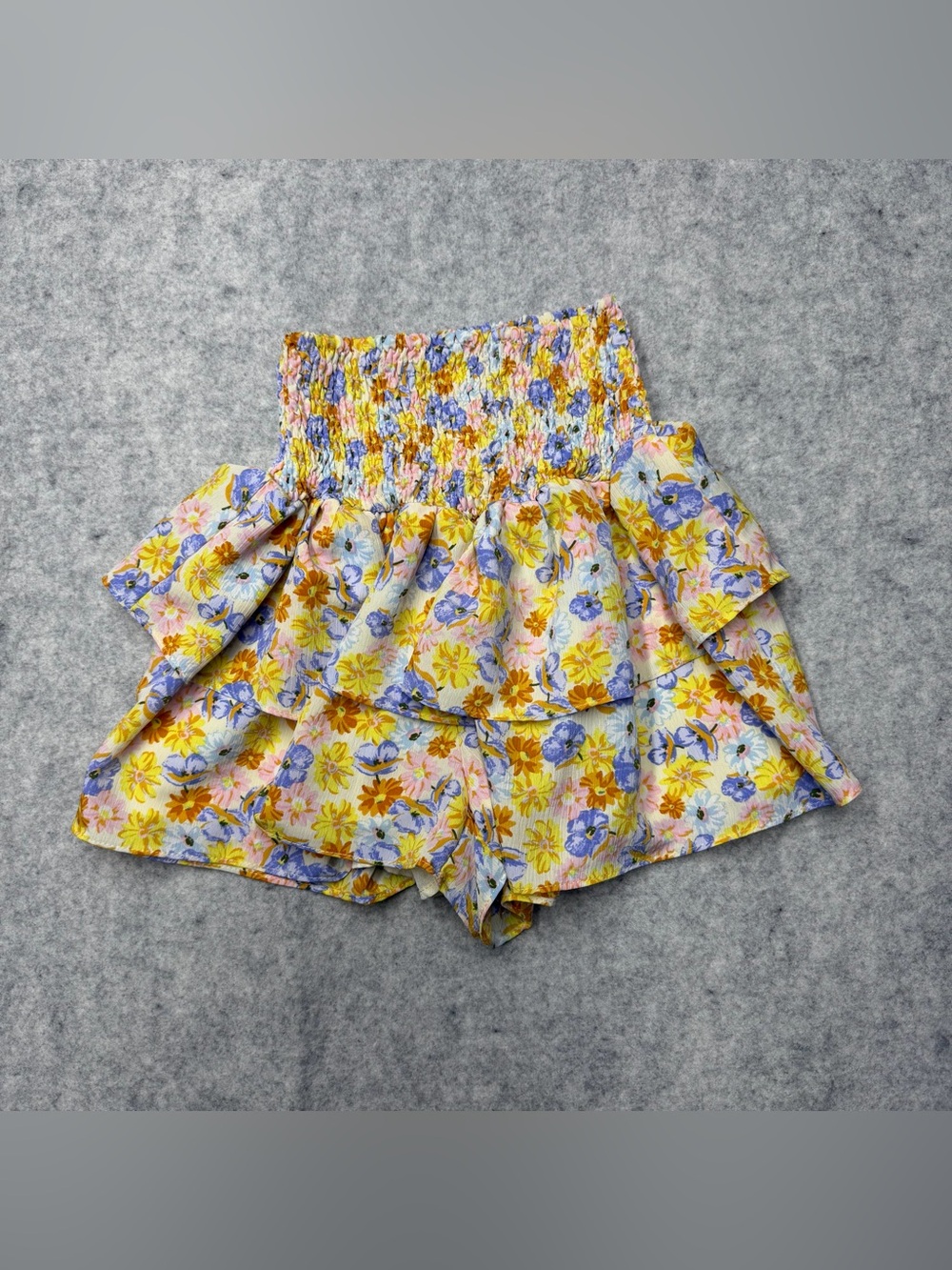 Privy Womens Floral Ruffle Skort Small High Waist Smocked Floral Tiered Shorts S
